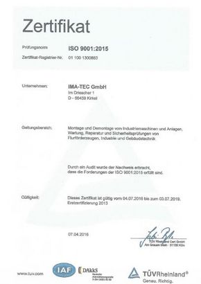 TÜV-Zertifizierung nach ISO 9001